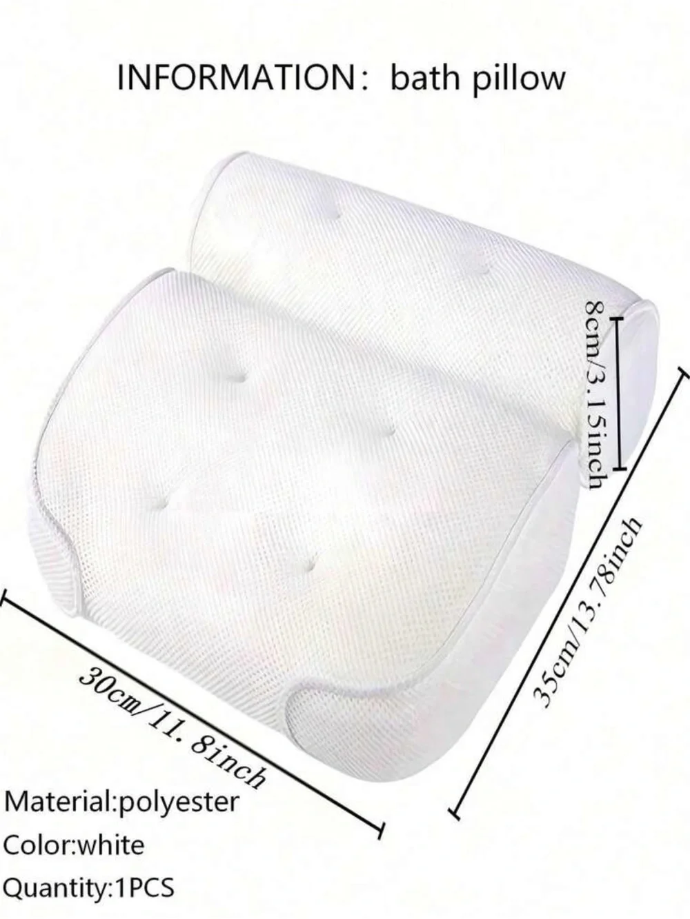White Mesh Back and Seat Support Cushion Set with Suction Cups for Bath